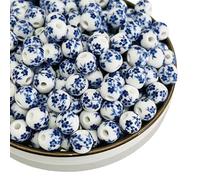 HERZWILD 120Pcs Ceramic Beads Blue Printed Flower Round Chinese Porcelain Beads for DIY Jewellery Arts Crafts Necklace Bangle 8mm