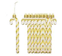 HERZWILD 12Pcs Golden Glitter Candy Cane Christmas Tree Decorations - Plastic Candy Cane Tree Hanging Pendant Ornaments for Holiday Party Decoration Favors