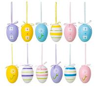 HERZWILD 12pcs Plastic Easter eggs for hanging,4 x 6 cm Colorful Easter Egg Decorations for Tree,Easter eggs with string, eggs for hanging, School Office Home Party Decoration (A)