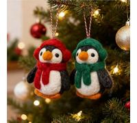 HERZWILD 2 x Felt Penguin Christmas Pendants, Christmas Tree Pendants, Felt Christmas Tree Decoration, Felt Pendant (Red Green Penguin)