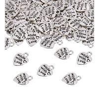 HERZWILD 200pcs Heart Charm Pendants ， Antique Silver Made with Love charm for Jewelry Making Necklace Bracelet Making Accessory (silver)
