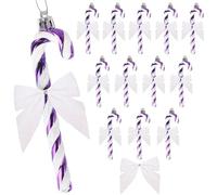 HERZWILD 24Pcs Christmas Glitter Candy Cane with Bow Christmas Tree Hanging Ornament (Purple)