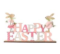 HERZWILD 2PCS Easter Decorations Bunny Rabbits, Wooden Easter Crafts Spring Home Decor Indoor Outdoor Table Stand Sign Easter Ornaments Easter Party Decorations Easter Gifts for Adults Family (Pink)