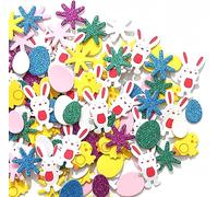 HERZWILD 300Pcs Glitter Easter Foam Stickers Self Adhesive Bunny Chick Shapes Glitter Foam Stickers Colorful Spring Eggs Stickers for Greeting Cards Easter Crafts Supplies