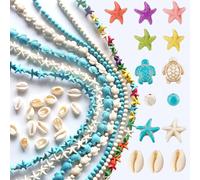 HERZWILD 307Pcs Turquoise Sea Turtle Beads Blue and White Starfish Tortoise Turtle Charms Summer Ocean Animal Spacer Beads Shell Jewelry Making Kit DIY Bracelet Necklace(Colorful)