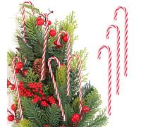 HERZWILD 32Pcs Christmas Candy Cane Hanging Ornaments Christmas Tree Hanging Decorations Plastic Twisted Crutch Ornaments for Xmas Crafts Indoor Outdoor Decor (Red and White, 15cm)