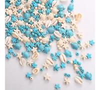 HERZWILD 344pcs Turquoise Animal Beads: Blue and White Starfish, Turtle, Round, Shell for Jewelry Making DIY Bracelet, Necklace