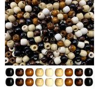 HERZWILD 400Pcs Large Hole Wooden Craft Beads Natural Colors Vintage Round Natural Brown Wooden Beads Wood Hair Bead for Macrame Rosary Bracelet Jewelry Making (11 * 12mm)