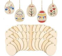 HERZWILD 40pcs Easter Wooden Pendant to Paint Easter Crafts Wooden Pendant Easter Eggs Decoration with String Wooden Pendant for Easter