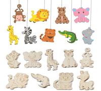 HERZWILD 45pcs Animal Wood Cutouts - Unfinished Craft Wood Slices Larger Unfinished Wood Cutouts - Tiger, Monkey, Elephant & More - DIY Craft Art Project
