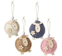 HERZWILD 4PCS Easter Sheep Wood Pendants, Sheep Easter Decorations Hanging Easter Ornaments for Spring Home Decor Outdoor Table & Easter Party Decorations (Brown White Gray Pink)
