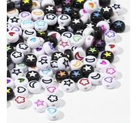 HERZWILD 500pcs Beads for Threading - Heart, Star, Flower, Moon, Pearl, Colourful Acrylic for DIY Jewellery Making Bracelets Necklaces Key Chain (Moon)