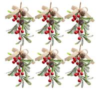 HERZWILD 6pcs Christmas Mistletoe Decor Artificial Mistletoe Branch Ornament Glitter Mistletoe with Berry Christmas Tree Hanging Decorations f (Red C-6pcs)