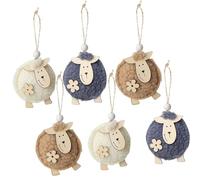 HERZWILD 6PCS Easter Sheep Wood Pendants, Sheep Easter Decorations Hanging Easter Ornaments for Spring Home Decor Outdoor Table & Easter Party Decorations (Brown White Grey)