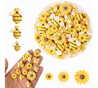 HERZWILD 90Pcs Resin Bee Daisy Flowers Decor Tiny Bees Craft Decoration Flatback Bumble Bee Shaped Embellishment for DIY Crafts Scrapbooking Party Spring Decor (Yellow Sunflower)