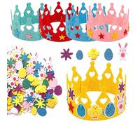 HERZWILD Easter Crafts Kits 5PCS Colourful Easter Crowns & 100PCS Self-Adhesive Foam Stickers with Eggs Bunny for DIY Bonnet Making Card Decorations Easter Party Activities School Projects