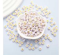 HERZWILD Gold Letter Beads - 1000pcs Acrylic Round Mixed White Beads with Gold Letters A-Z for Bracelet, Choker, Jewellery Crafts