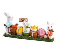 HERZWILD Happy Easter Bunny Decorations，Easter Resin Bunny Spring Rabbits Bunny & Egg Tabletop Easter Figuringfor Easter Home Decor with Colorful Eggs and Carrots (Color-A)
