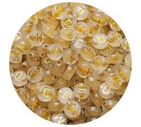 HERZWILD Luminous Letter Beads Approx. 1000pcs Letter Bead Glow in the Dark 4 x 7 mm Gold Round Craft Beads Letters A-Z Beads for Jewellery Crafts (4 x 7 Gold-Luminous)