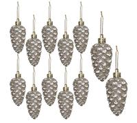 HERZWILD Pack of 12 Christmas Tree Decorations Cones for Hanging, Plastic Decorative Pine Cones Pendant for the Christmas Tree (Champagne-A) (Champagner-A)