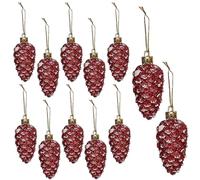 HERZWILD Pack of 12 Christmas Tree Decorations Cones for Hanging, Plastic Decorative Pine Cones Pendant for the Christmas Tree (red A)