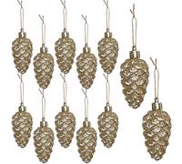 HERZWILD Pack of 12 Christmas Tree Decorations Cones for Hanging, Plastic Decorative Pine Cones Pendant for the Christmas Tree (Gold-A)