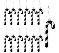 HERZWILD Set of 12 Hanging Christmas Tree Decorations - Candy Cane Ornaments - White and Black