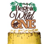 He's A Wild One Cake Topper, Wild One Birthday Decorations, It's A Boy, Jungle Safari Animals Themed Boy 1st Birthday Party Decoration Brown Glitter
