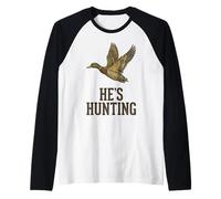 He's Hunting Camo Target Retro Duck Hunter Wife Mama Grandma Raglan Baseball Tee