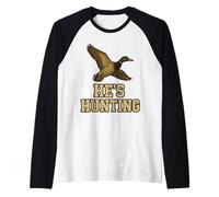 He's Hunting Camo Target Retro Hunting Hunter Wife Raglan Baseball Tee