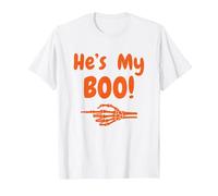 He's My Boo Matching Halloween Pajama Couples T-Shirt, Men, White, 6X-Large
