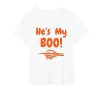 He's My Boo Matching Halloween Pajama Couples T-Shirt, Women's Plus, White, 4X