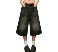 Hesaco Jorts Women Jorts Men Black Jorts Y2k Denim Shorts Jean Shorts Jorts Y2k Long Jorts Wide Leg Baggy Jorts with Pockets, Black, Medium