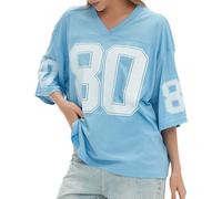 Hesaco Womens Graphic Tees - Oversized Jersey Summer Top Jersey Top Coquette Clothes Y2k Streetwear Short Sleeve Shirts, Blue, Large