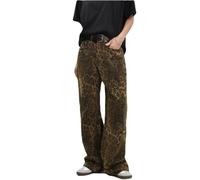 Hesaco Y2K Leopard Jeans for Women and Men - Baggy Unisex Cheetah Print Straight Leg Denim with Pockets, Casual Streetwear, Leopard, Large