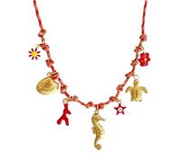 Hesaohuk Ethnic Shell Starfishes/Sun Moon/Sea Horse Pendant Necklace Lightweight Rope Chain Jewelry Adjustable Length Festival Gift Fa, One Size, as described, as described