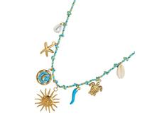 Hesaohuk Ethnic Shell Starfishes/Sun Moon/Sea Horse Pendant Necklace Lightweight Rope Chain Jewelry Adjustable Length Festival Gift Fa, One Size, as described, as described