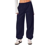HeSaYep Women's Baggy Sweatpants High Waisted Fleece Cotton Joggers, Navy Blue, S