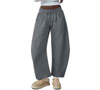 HeSaYep Women's Barrel Leg Ankle Sweatpants Drawstring Wide Leg Lounge Pants Baggy Casual Cotton Sweat Pants with Pockets, Dark Grey, Large