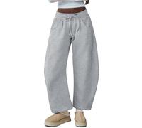 HeSaYep Women's Barrel Leg Ankle Sweatpants Drawstring Wide Leg Lounge Pants Baggy Casual Cotton Sweat Pants with Pockets, Light Grey, Large