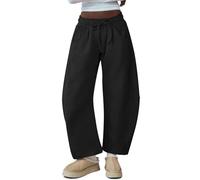 HeSaYep Women's Barrel Leg Sweatpants Drawstring Wide Leg Lounge Pants Baggy Casual Cotton Sweat Pants with Pockets, Black, Large
