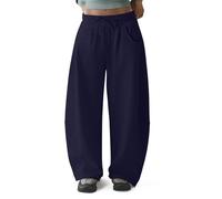 HeSaYep Women's Fleece Lined Sweatpants Barrel Leg Baggy Sweat Pants Winter Thermal Cotton Pants with Pockets, Navy Blue, S