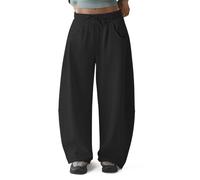 HeSaYep Women's Fleece Lined Sweatpants Barrel Leg Baggy Sweat Pants Winter Thermal Cotton Pants with Pockets, Black, S
