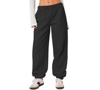 HeSaYep Women's Fleece Lined Sweatpants Thermal Winter High Waisted Sweat Pants Interior Drawstring Baggy Jogger Pants, Black, M