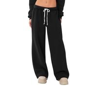 HeSaYep Women's Fleece Lined Sweatpants Wide Leg Thermal Winter Warm Baggy Sweat Pants with Pockets, Black, S