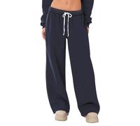 HeSaYep Women's Fleece Lined Sweatpants Wide Leg Thermal Winter Warm Baggy Sweat Pants with Pockets, Navy Blue, M