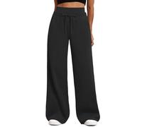 HeSaYep Women's Wide Leg Sweatpants Double Waisted Baggy Sweat Pants with Pockets, Black, XS