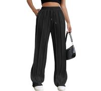 HeSaYep Women's Wide Leg Sweatpants Elastic Drawstring High Waisted Sweat Pants Elevated Seams Baggy Pants, Black, M