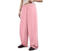 HeSaYep Women's Wide Leg Sweatpants Y2k Interior Drawstring Baggy Joggers Dancer Pants Streetwear with Pockets, Pink, Large