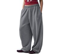 HeSaYep Women's Wide Leg Sweatpants Y2k Interior Drawstring Baggy Joggers Dancer Pants Streetwear with Pockets, Dark Grey, XS